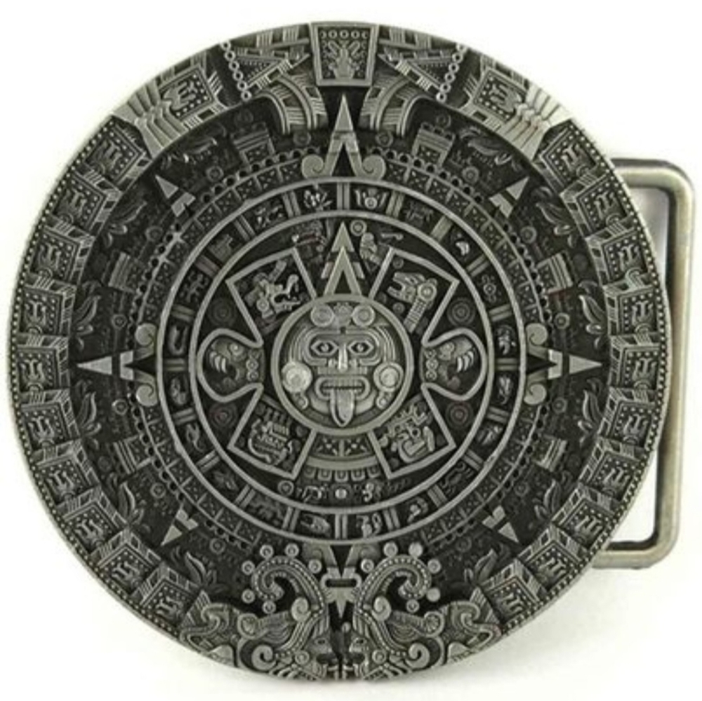 New Unique Detailed Aztec round silver Belt Buckle.Other AZTEC Buckles Available